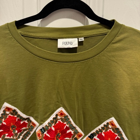 FOUND Casual Olive Short Sleeve Boho Embroidered Tee Size XL - Picture 6 of 14
